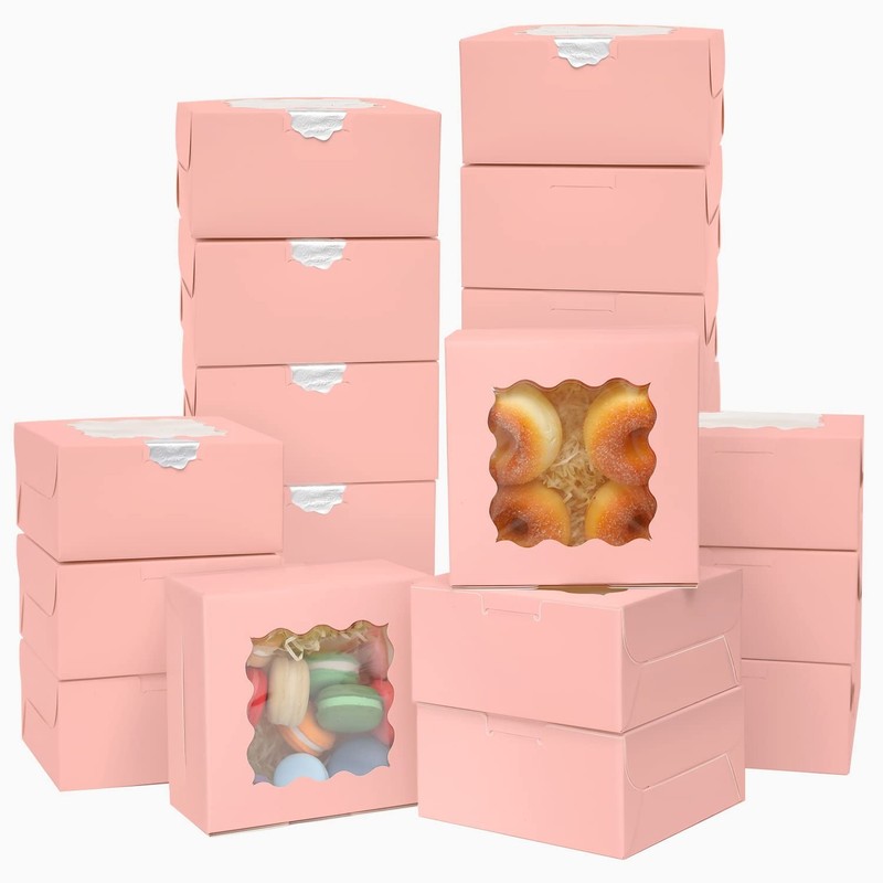 Sturdy Pink Bakery Boxes with Window - 6x6x3 inches, 60-Pack Macaron & Cookie Bo gallery