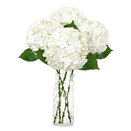 4 PCS Real Touch Hydrangea Artificial Flowers 20.5″, Latex Large Faux White