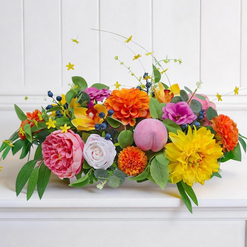 Spring Summer Centerpiece for Table with Peony, Rose & Dahlia Flowers,