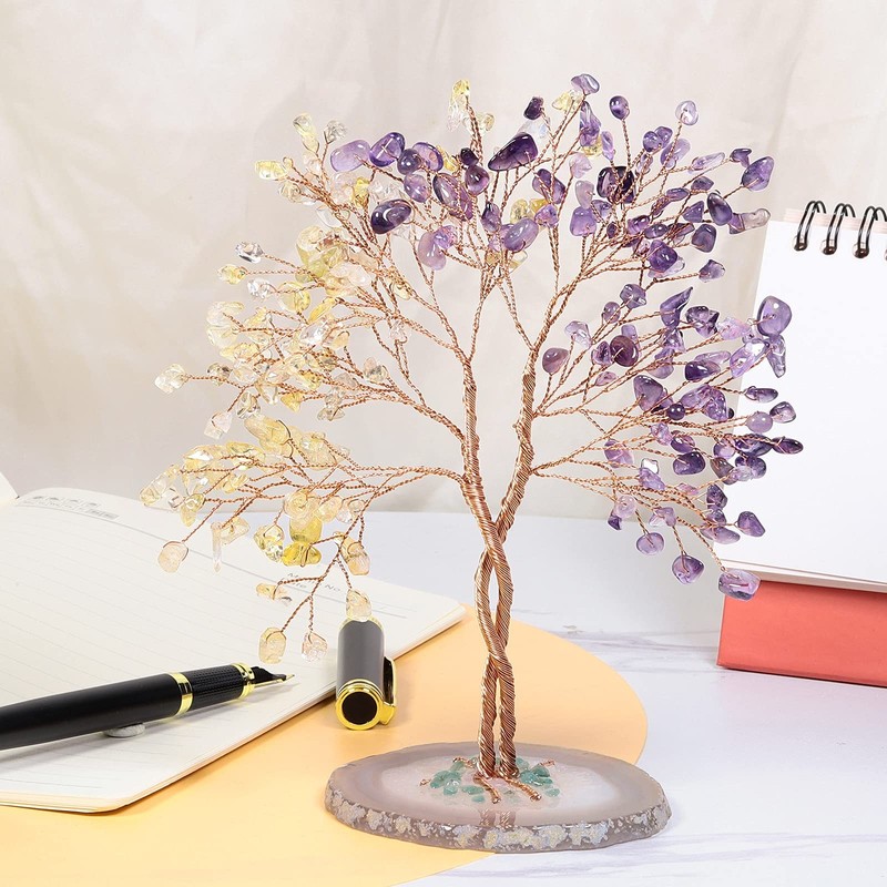 Mookaitedecor Handmade Crystal Tree Agate Slice Base Bonsai Money Tree Of Life gallery