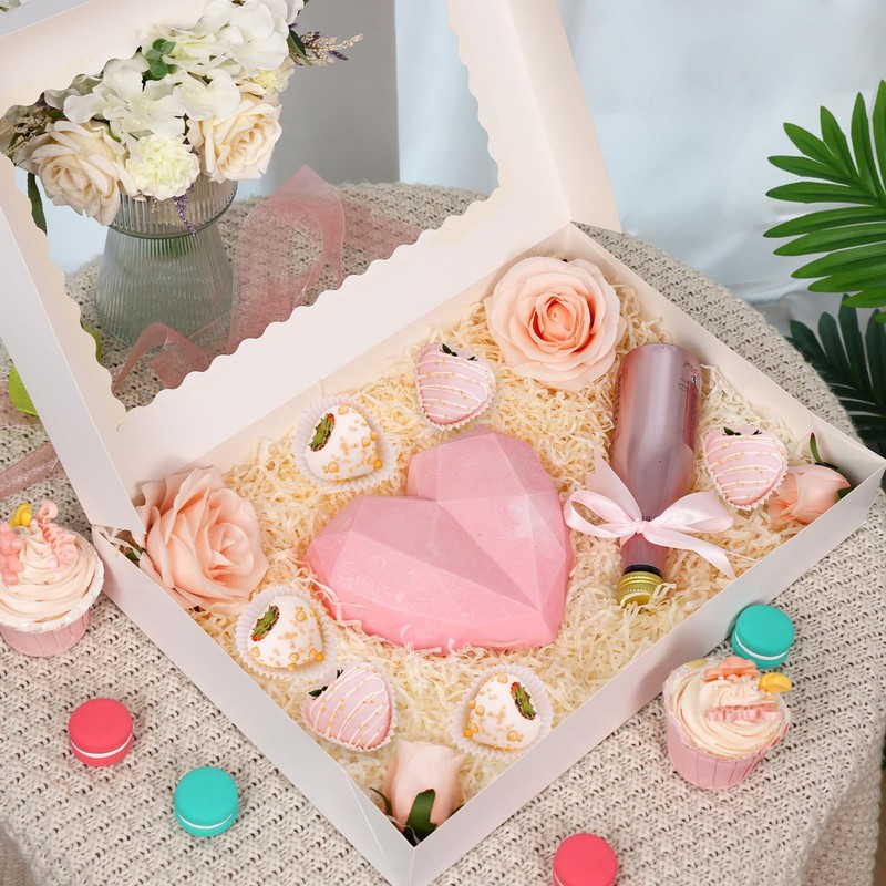Moretoes 30pcs 16x11x2.5 Inches White Bakery Boxes Donut Boxes with Window Cooki gallery