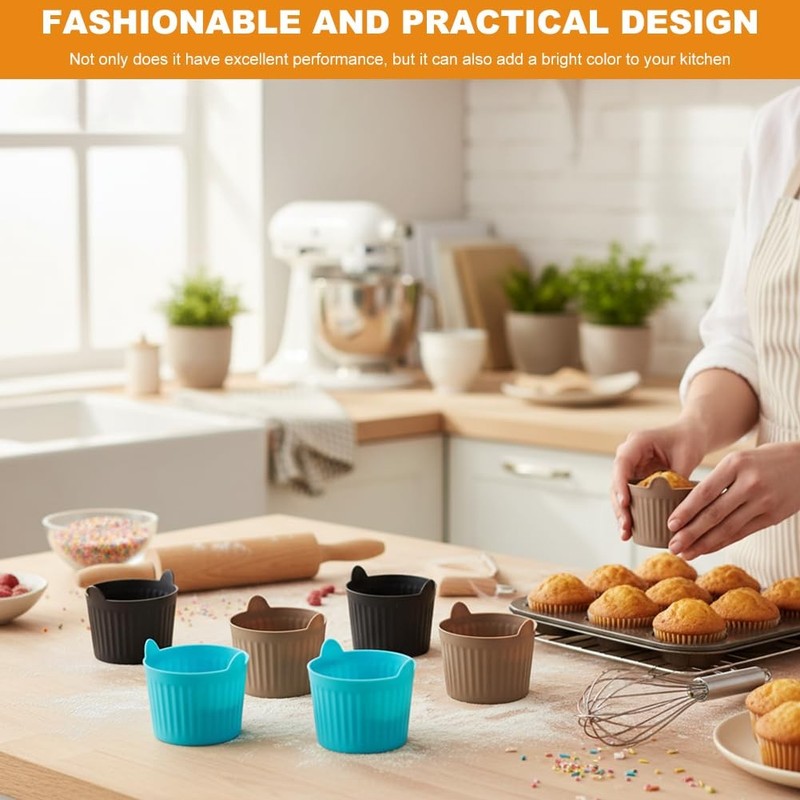 8 Pcs Air Fryer Baking Ramekins, Reusable Silicone Muffin Cups, Non-Stick Egg... gallery