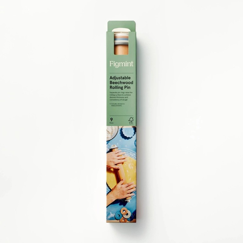 17.28" Adjustable Wood Rolling Pin, Light Brown Handled gallery