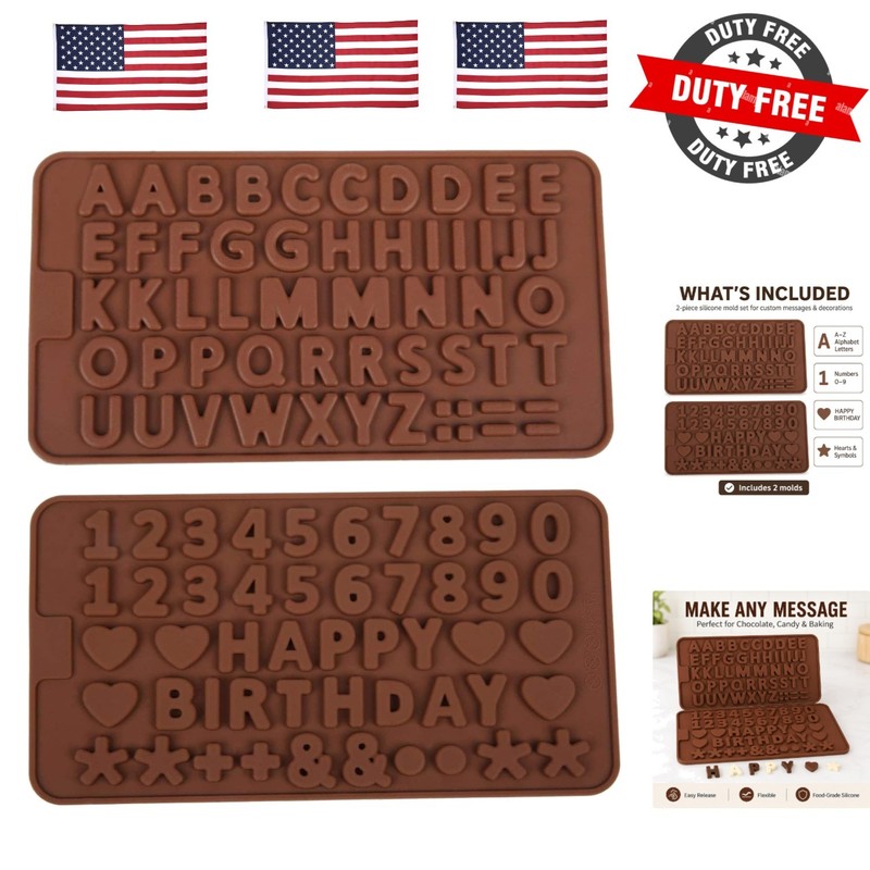 Mini Letter and Number Silicone Molds, 2 Pack Alphabet Chocolate Mold with A-...