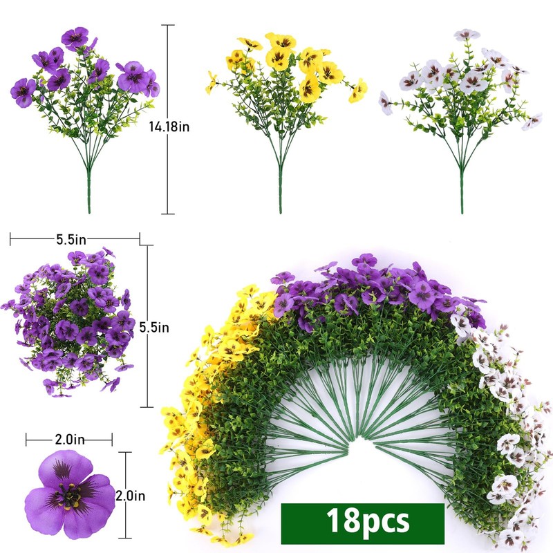 18 Pcs Artificial Fake Pansy Flowers Outdoor Realistic Silk Spring Flowers Home gallery