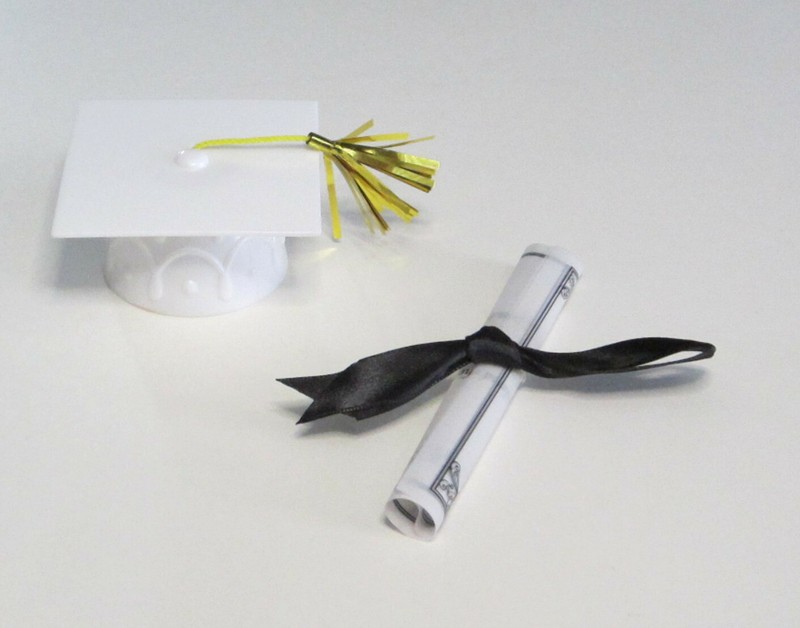 1 White Graduation Cap Hat & Diploma Layon Cake Topper Decoration Grad Party