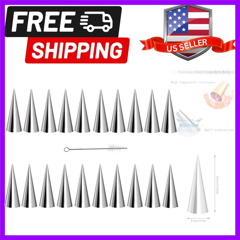 20 Pack Cream Horn Molds, 3.3 Inch Baking Cones Cream Horn Forms, Stainless S…