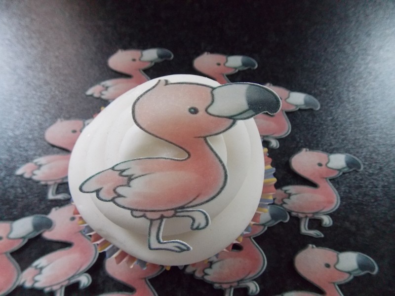 12 PRECUT Edible Pink Flamingo wafer/rice paper cake/cupcake toppers gallery