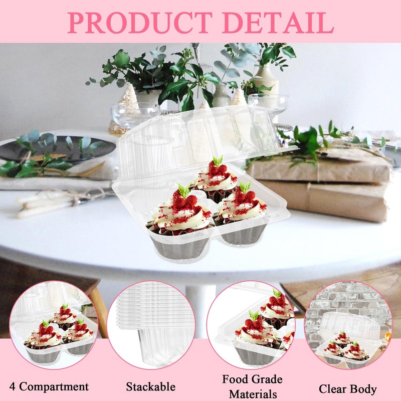 MUXHEL 50 Pcs Cupcake Boxes 4 Count, Clear Plastic Cupcake Container Stackabl... gallery