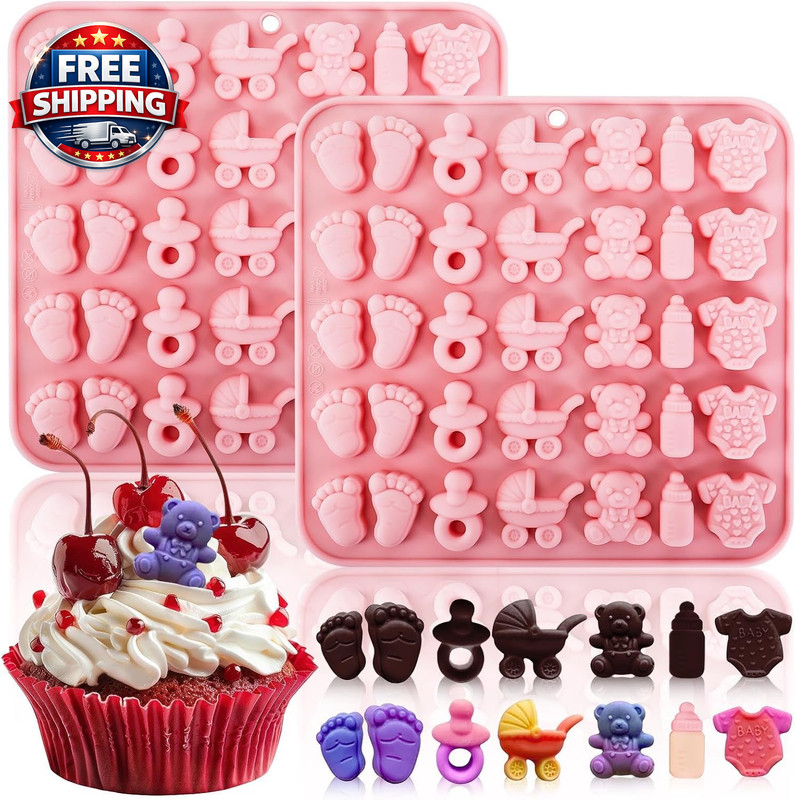 Baby-Shower Theme Candy Silicone Molds 2PCS, Chocolate Moulds with Cute Patterns