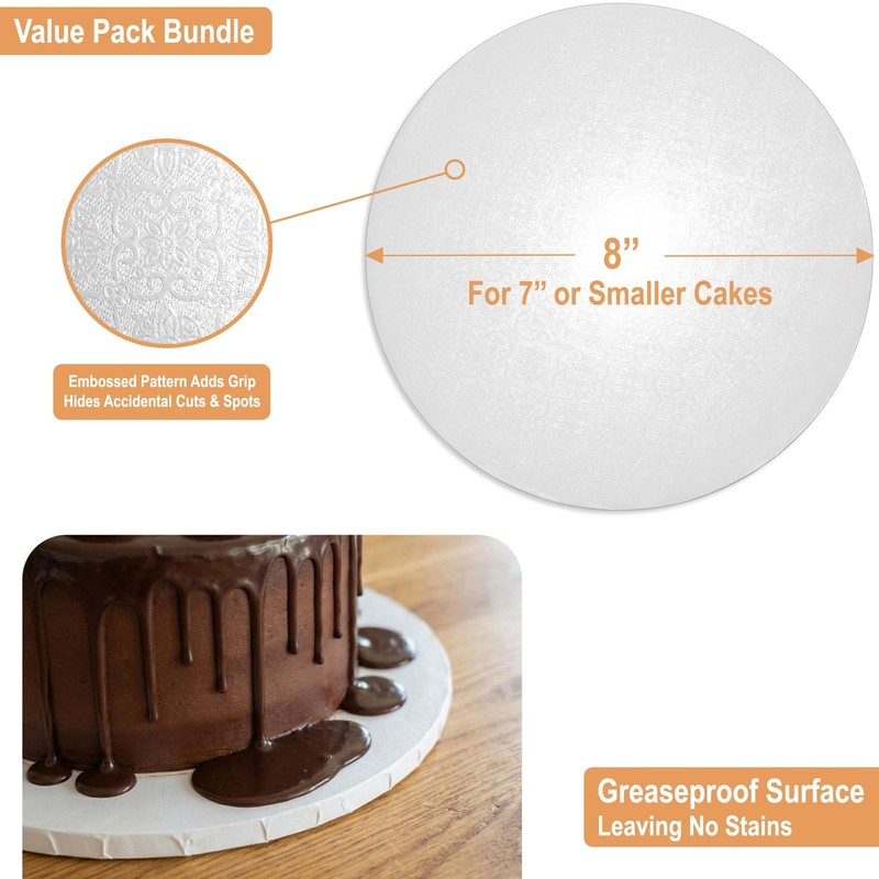 Cake Drums 8 Inch 12 Pack 1/2" Thick Cardboard Rounds Prop Up Tool Included gallery