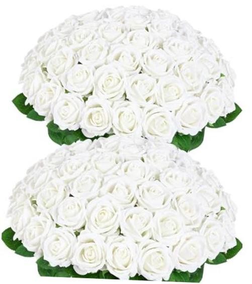 50 Pcs Roses Artificial Flowers, Real Touch Velvet Roses Bouquet 50pcs White gallery