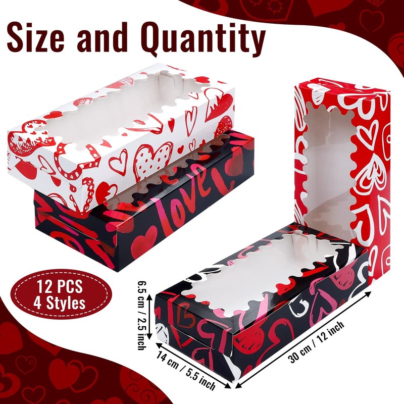 Valentine Cookie Boxes 12x5.5x2.5 Inch Heart Window Bakery Treat Case 12 PCS gallery