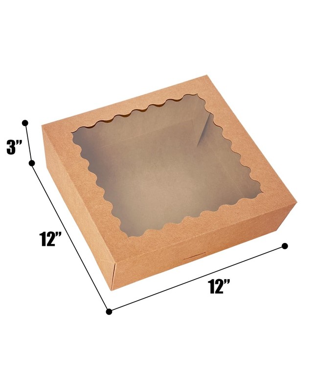 20 PCS Brown Pie Boxes 12x12x3 Inch Macaroon Cookie Bakery Box Window PopUp gallery