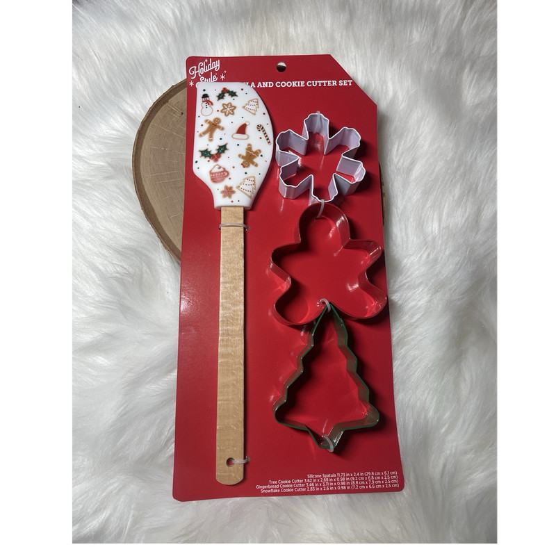 Holiday Style Spatula & Cookie Cutter Set 3pc Tree/Gingerbread/Snowflake