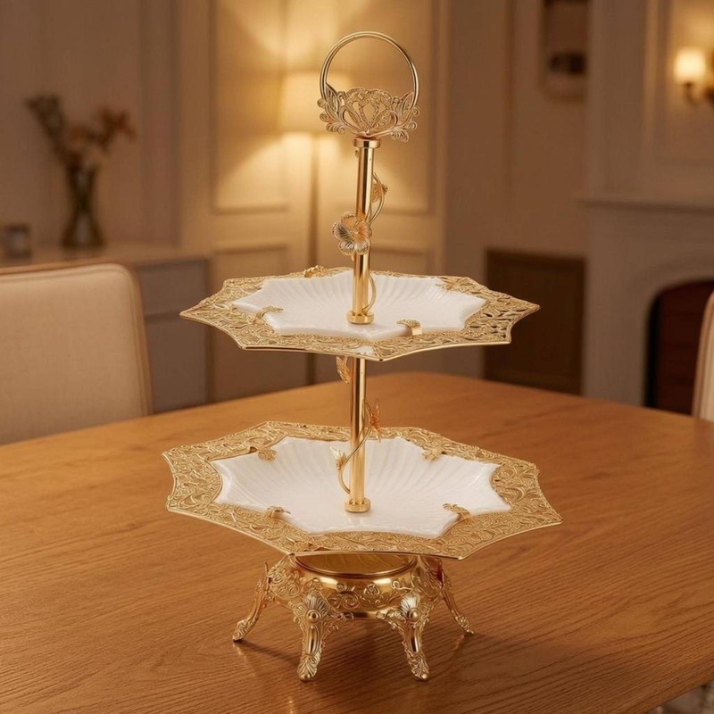 Glass Fruit Tray Stand Gilded Tableware Openwork gallery