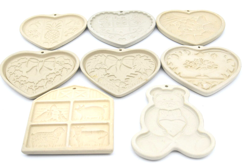 Pampered Chef Clay Ceramic Cookie Mold Heart Barn Animal Teddy Bear Lot 8