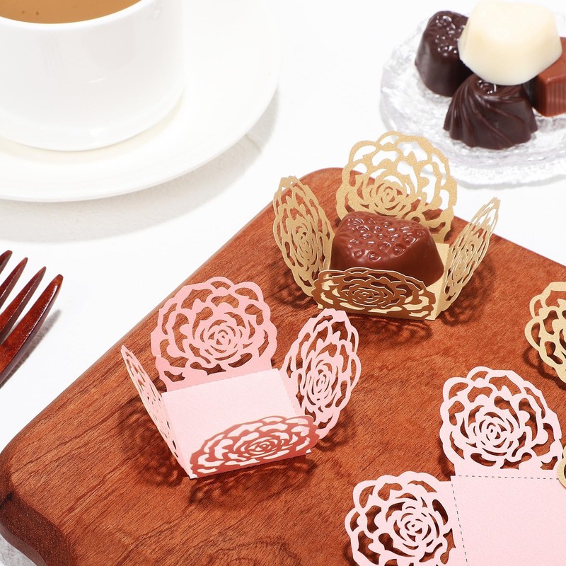 100pcs Truffle Wrappers - Pink And Gold Chocolate Candy Cups Truffle Liners B... gallery