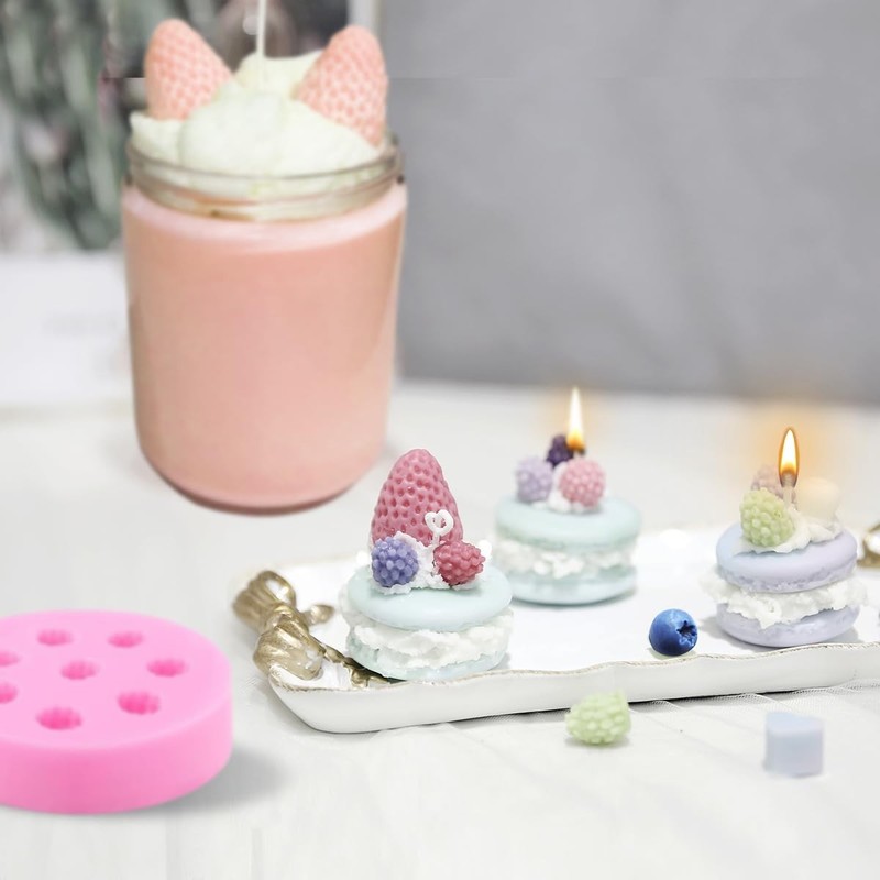 6 Pcs 3D Fruit Silicone Molds - Strawberry, Macaron, Blueberry - Flexible Non-St gallery