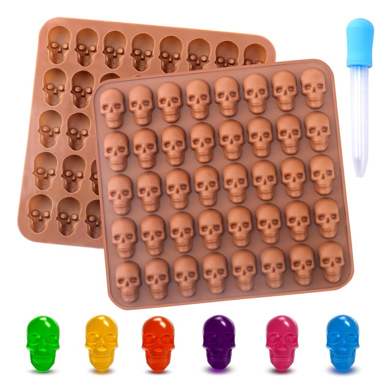 Gummy Skull Candy Molds Silicone 2 Pack 40 Cavity Non-Stick Skull Silicone Molds