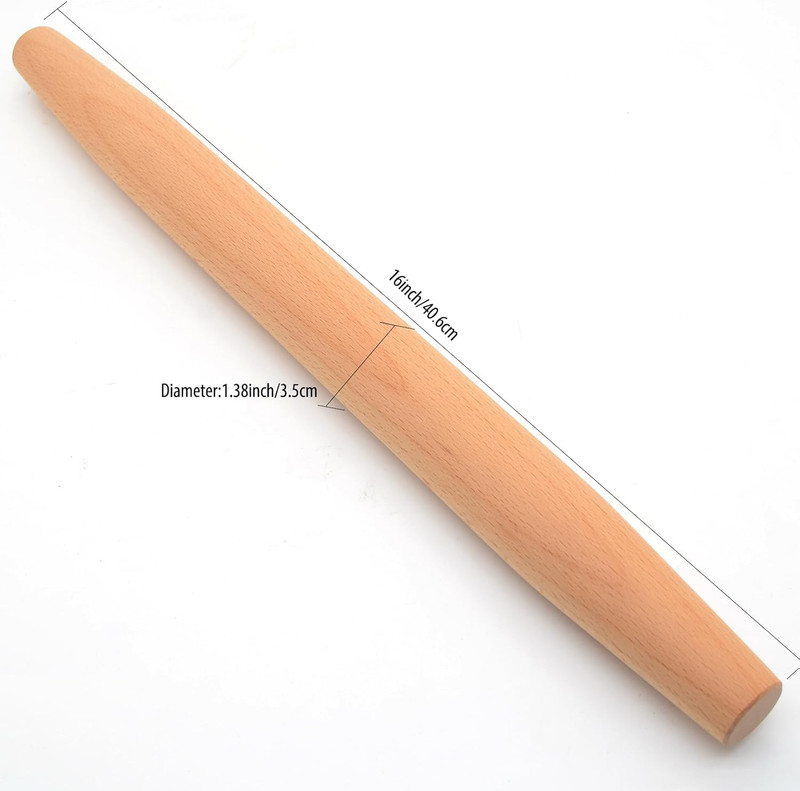 Wooden French Rolling Pin for Baking and Pastry (Beech Wood, 16 Inches) gallery