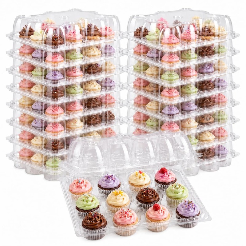 48 Pack 12-Compartment Mini Cupcake Containers, 12 Count Clear Plastic Cupcak…