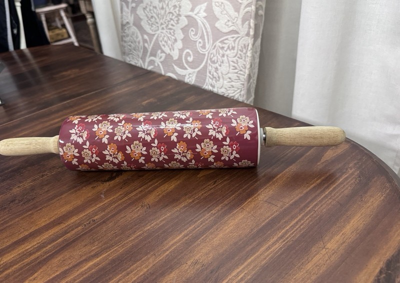 Pioneer Woman Rolling Pin Fall Flowers Burgundy Autumn Harvest Ceramic Kitchen