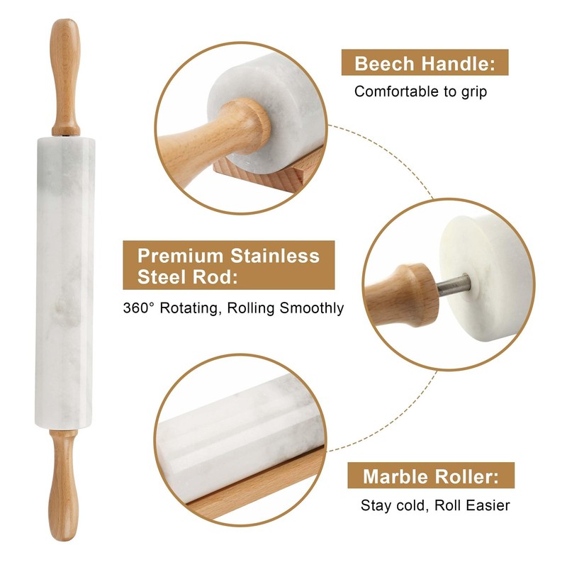 African Natural Marble Rolling Pin, Non-Stick Polished Dough Roller, Pasta, D... gallery