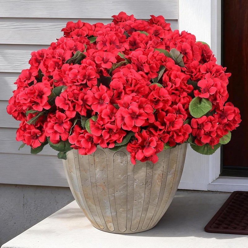 12 Pcs Artificial Flowers for Outdoors, Faux Silk raniums Flowers UV