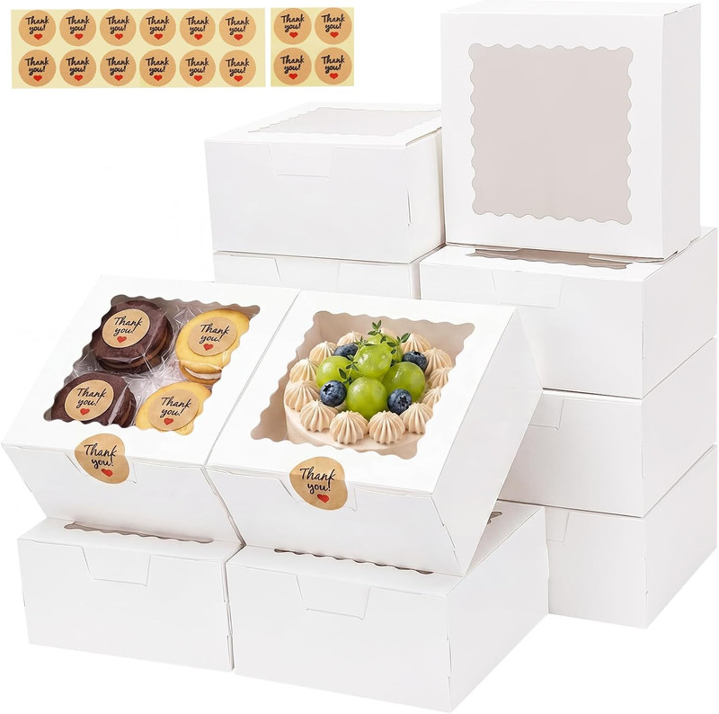 16pcs Cookie Boxes with Window,6x6x3 In White Treat Boxes for Pastries | Bakery gallery