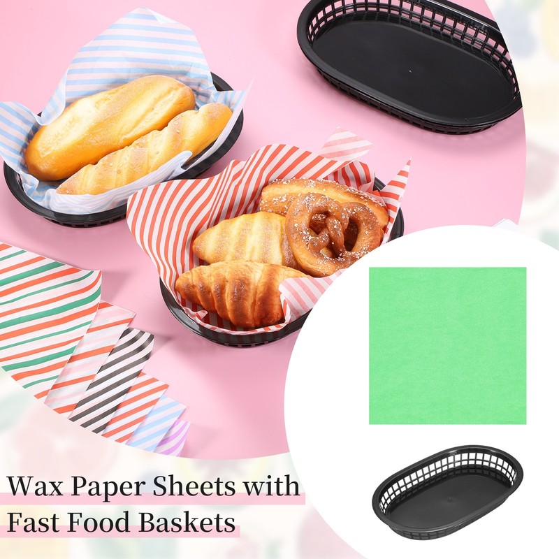 50pcs Solid Color Wax Paper Sheets with 5 Pcs Fast Food Baskets, Fruit Green gallery