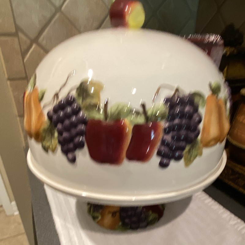 VTG BH&G HOME INTERIORS SONOMA VILLA HANDPAINTED EARTHENWARE CAKE STAND & DOME gallery