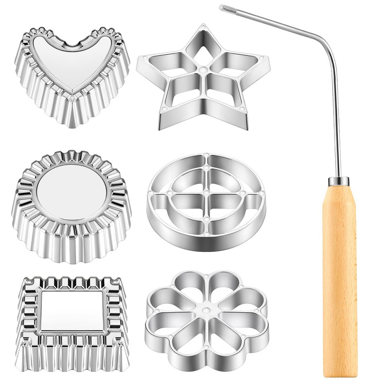 7 PCS Achappam Bunuelos Mold Handle Aluminum Rosette Iron Cookies Maker Kit