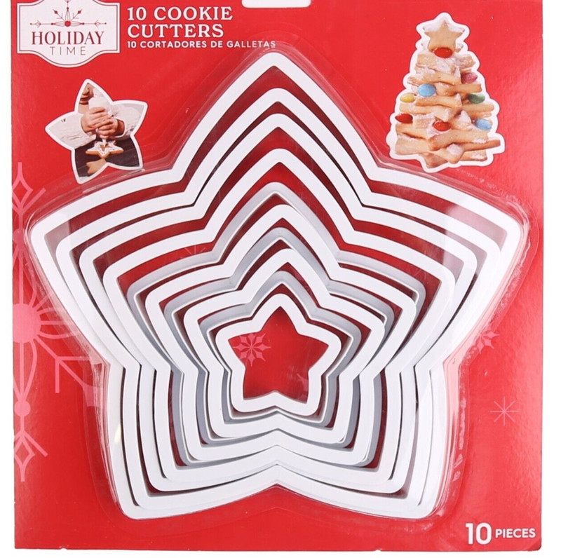 Holiday Time 10 pc Star Christmas Cookie Cutters set stacked tree