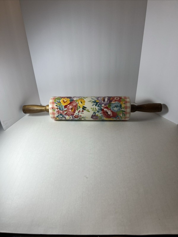 Pioneer Woman Sweet Romance Blossoms Ceramic Rolling Pin With Wooden Handles