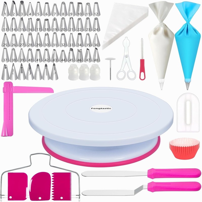 Kit de decoración de pasteles para principiantes de 200 piezas con plato girator