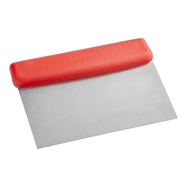 Choice 6 1/4″ x 3″ Dough Cutter / Bench Scraper with Red Handle