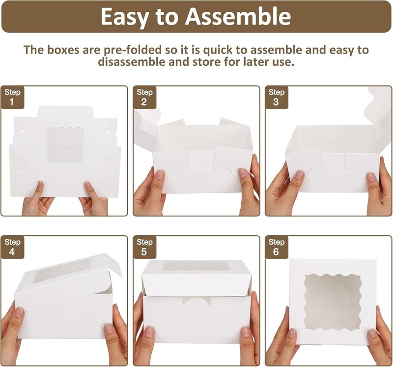 6x6x3 inch Bakery Cookie Boxes with Window Food Grade Cardboard for Pastries gallery