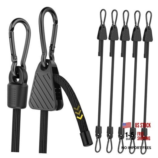 Adjustable Bungee Cords with Hooks, 6 Pack Heavy 48″ – 6 Pack – Black Black