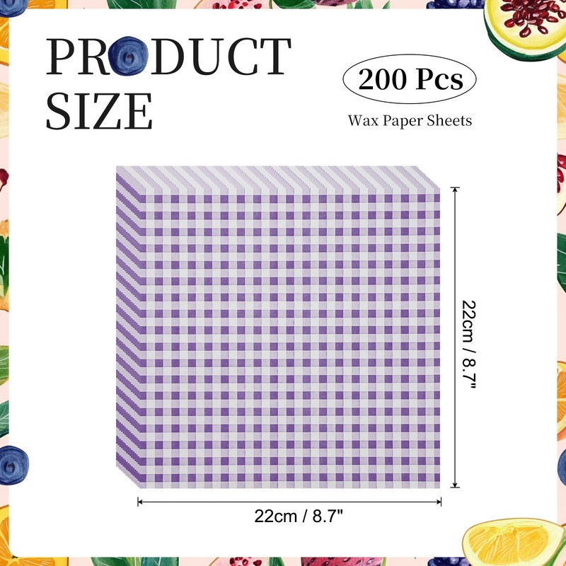 200 Pcs Wax Paper Sheets, 8.7 x 8.7" Checkered Square Wrapping Paper, Purple gallery