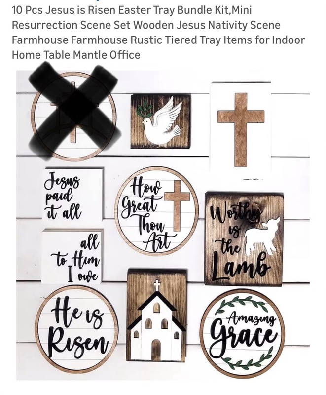 9 Pcs Religious Easter Tiered Tray Decor Set Farmhouse Christian He Is... gallery