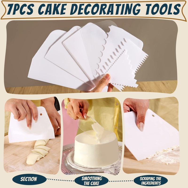 Teenitor Cake Scraper Smoother, 7 Pcs Dough 7pcs scrapers, White gallery