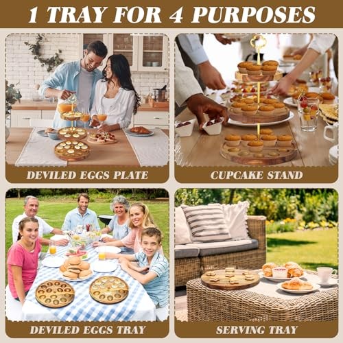 3 Tier Easter Wooden Deviled Egg Platter 26 Holes Deviled Egg Stand Plate Gold gallery