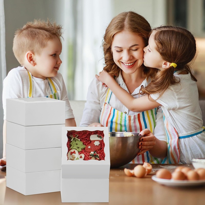 50 PCS White Cookie Bakery Boxes Window Treat Dessert Pastry 5x5x2.5 Inch gallery
