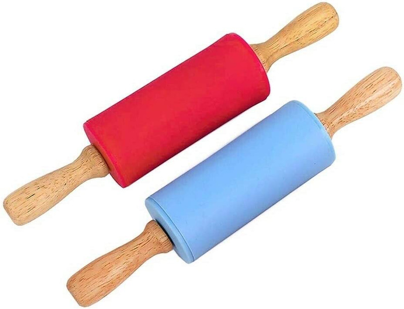Small Wooden Handle Rolling Pin for Kids – Non-Stick Silicone Rodillo for Repost