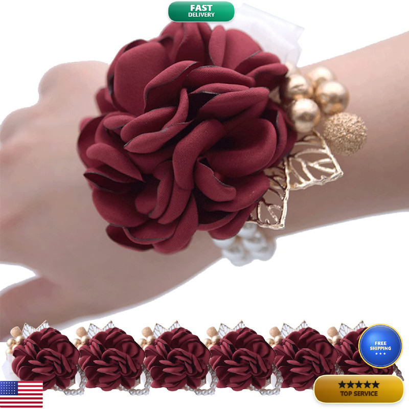 Axnhbubu 6Pcs Claret Rose Womens Girls Wrist Corsage Braceletsbride Bridesmaid