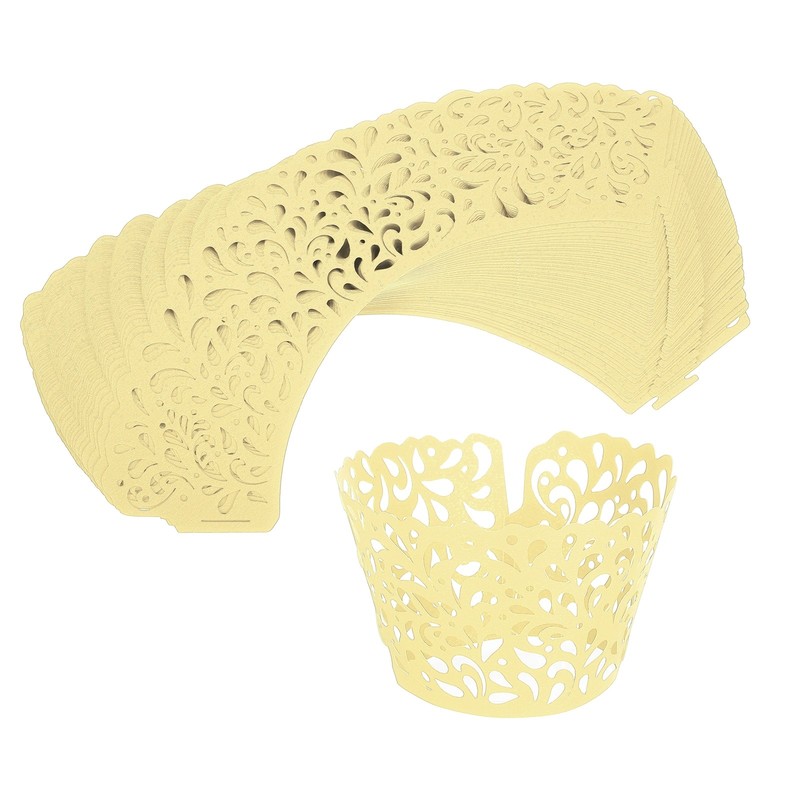 50pcs Cupcake Wrappers Water Droplet Hollow Out Artistic Bake, Light Yellow