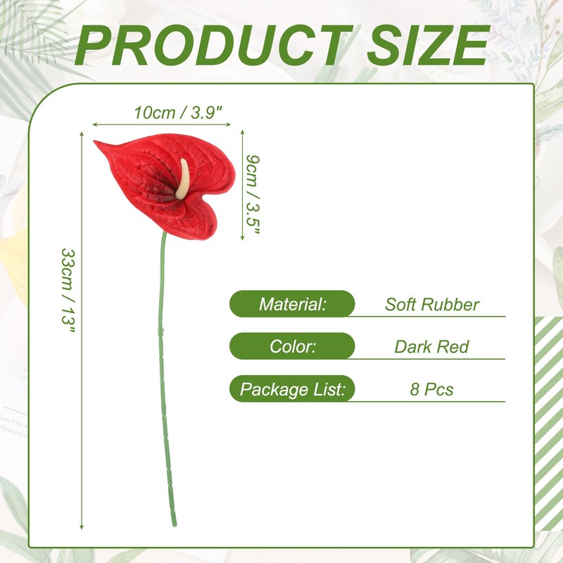 8Pcs 11inch Artificial Anthurium Flowers, Dark Red gallery
