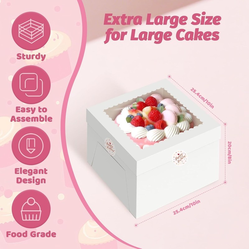 15Pcs Cake Boxes,10X10X8 Inch Tall Cake Box with Window,White Bakery Boxes,Large gallery