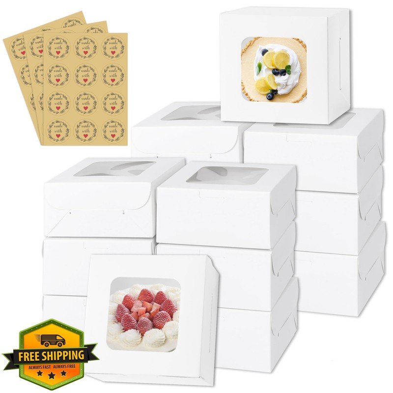 KGVZPT 5×5 White Cake Boxes with Window 50 Pcs